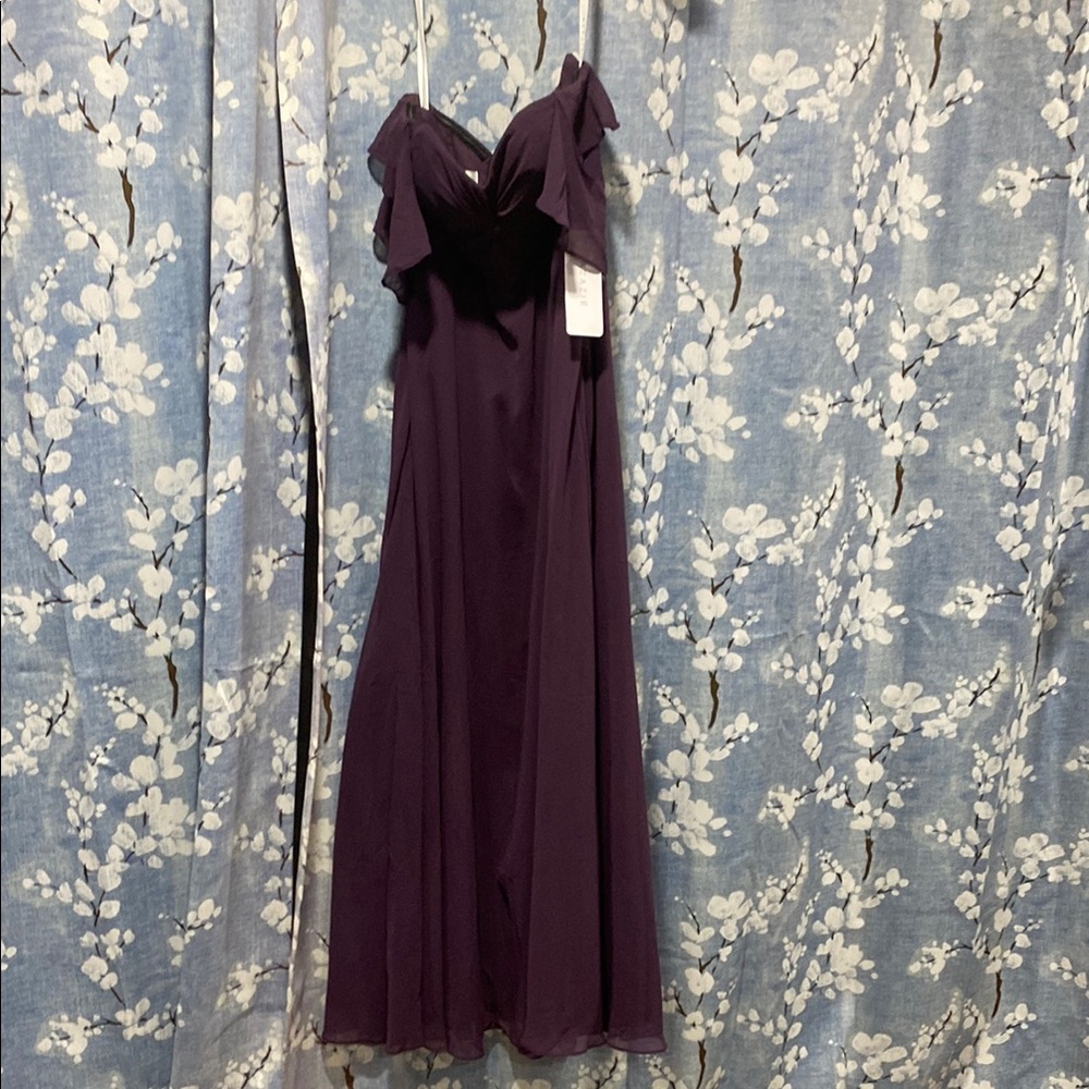Azazie Purple Pleated Ruffled Maxi Gown